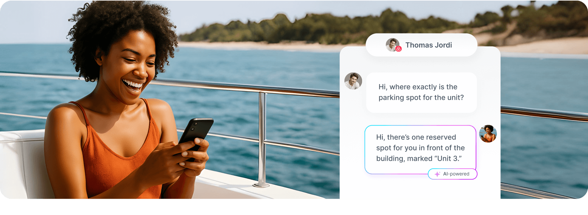 AI Chat Interface showing conversation between guest and AI assistant