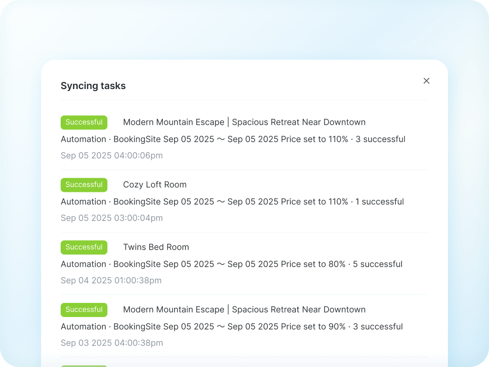 Sync task manager showing price updates